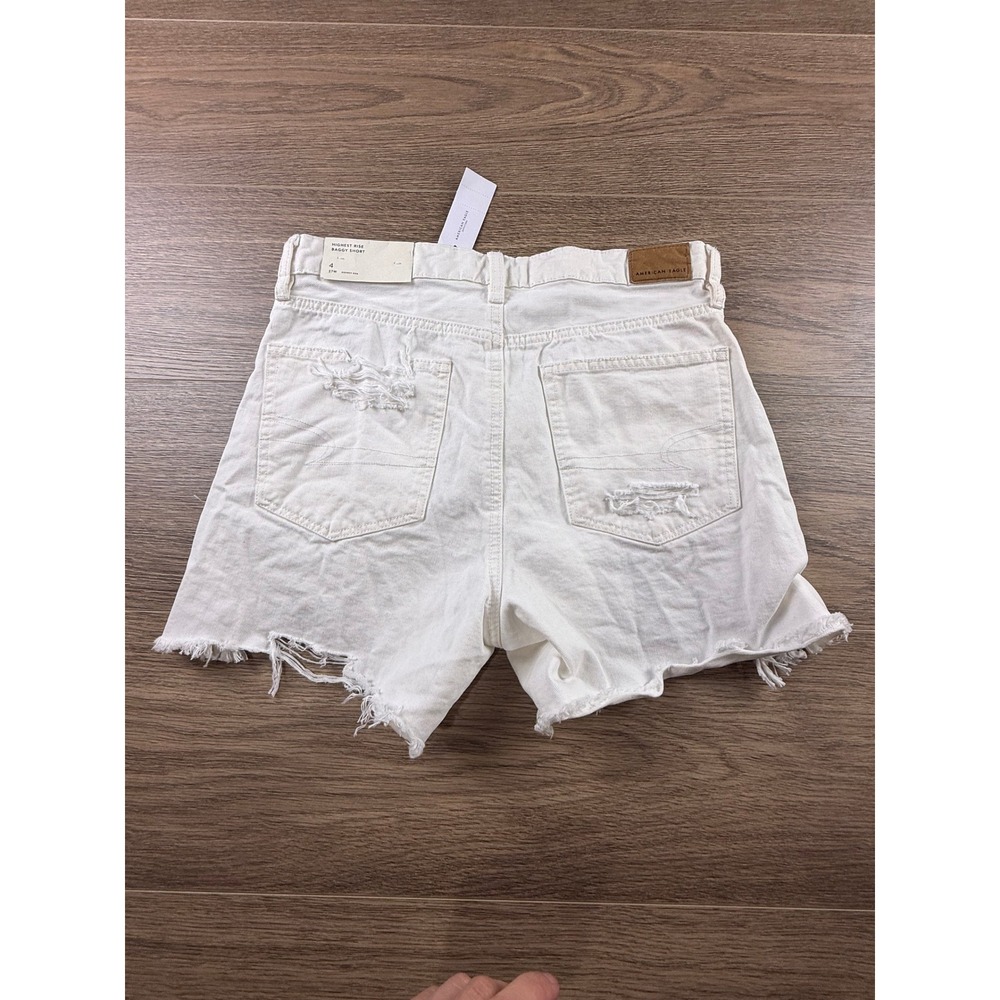 American Eagle Highest Rise Baggy Shorts White Distressed Denim Size 4 27W NEW - Picture 12 of 13